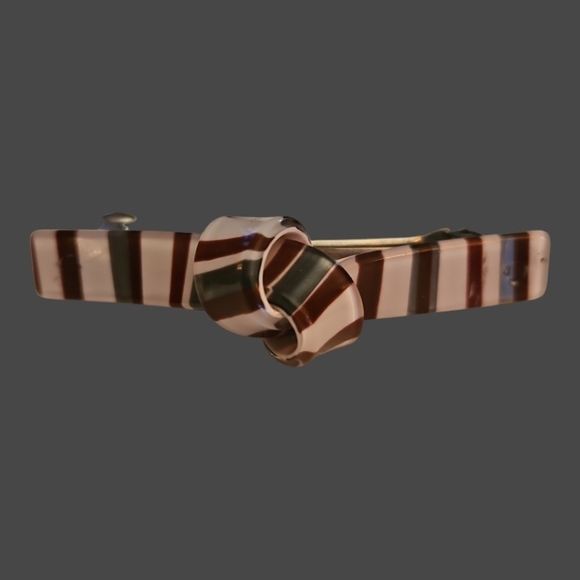 Vintage 1990s Striped Knot Acrylic Mod Barrette - Picture 1 of 5